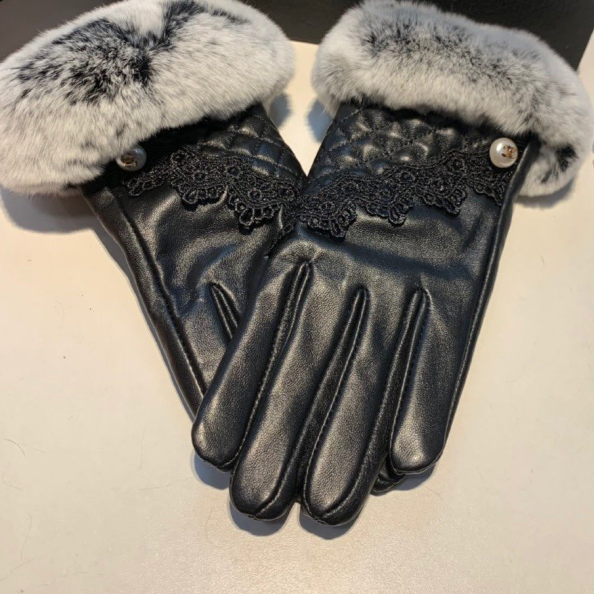 Chanel Rabbit Fur Trim Gloves